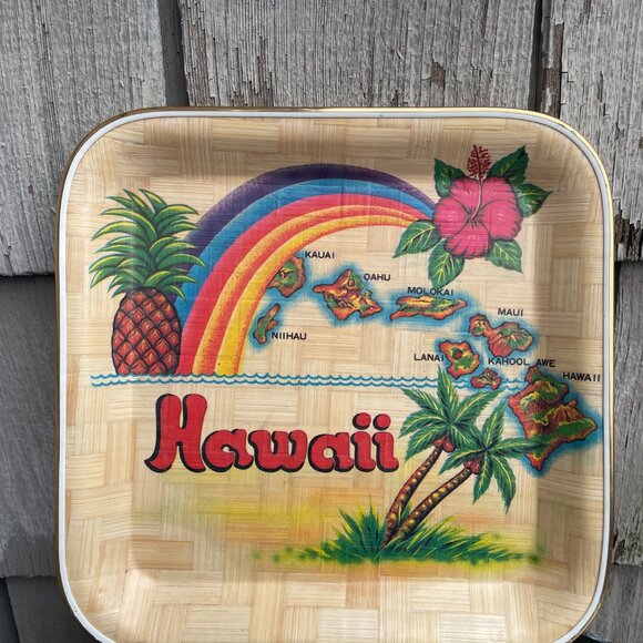 Vintage Hawaii Bamboo Baset Weave Shallow Plate Tray Souvenir Retro - Picture 2 of 4